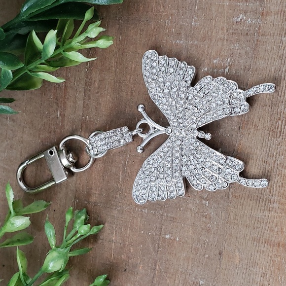 Handbags - J27. RESTOCKED! Silver Tone Rhinestone Butterfly Bag Charm / Keychain